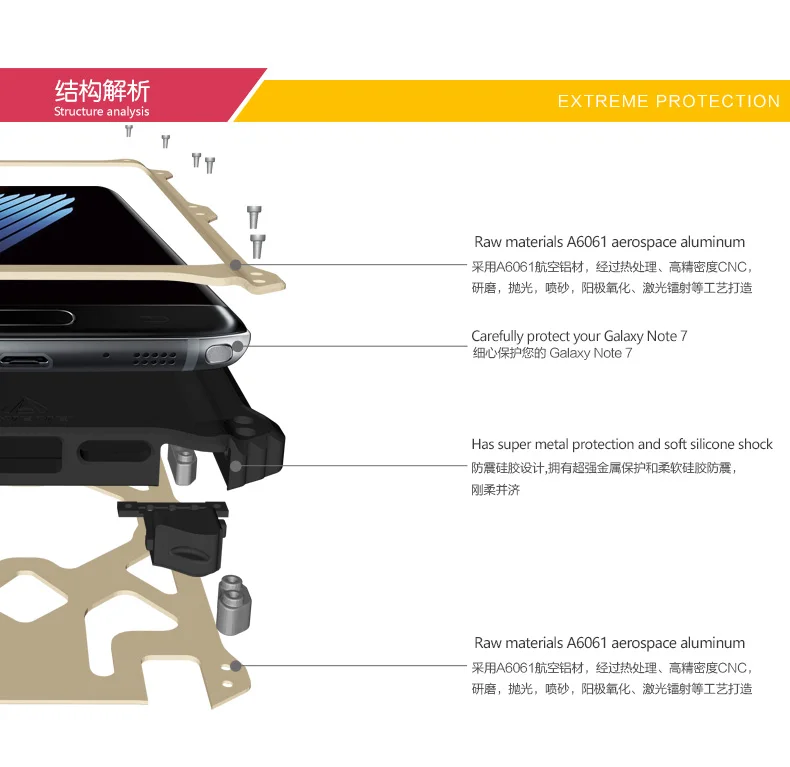 Для Samsung Galaxy Note 7 Любовь Мэй MK2 Ударопрочный Силиконовый + металл Алюминий