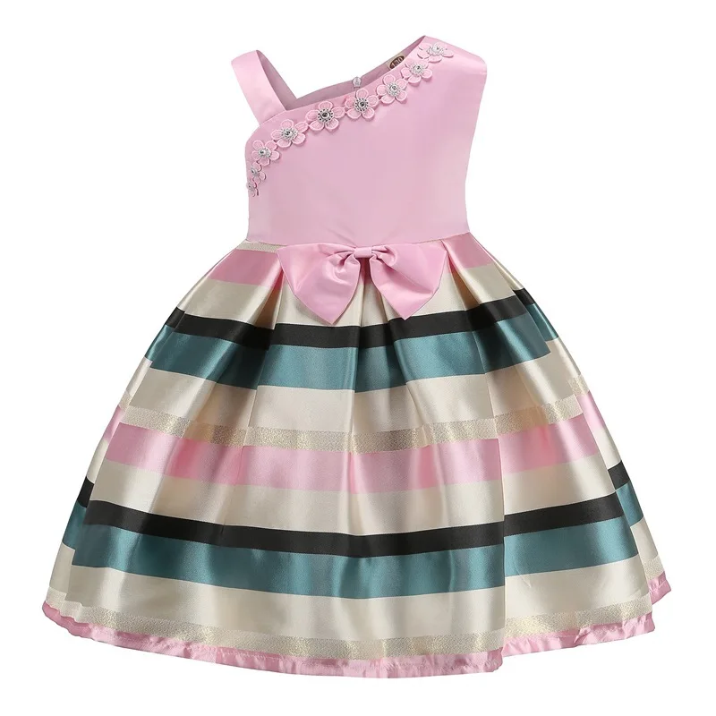 Новинка весна-лето 2018 платье для девочек с жемчужным цветком на одно плечо