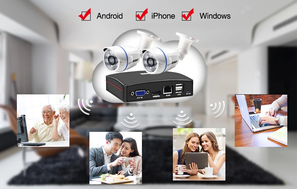 Sm4ch 1080N 5 в 1 AHD DVR комплект CCTV система 2 шт 720 P/1080 P AHD камера для помещений и улицы день и ночь камера безопасности комплект P2P бесплатно
