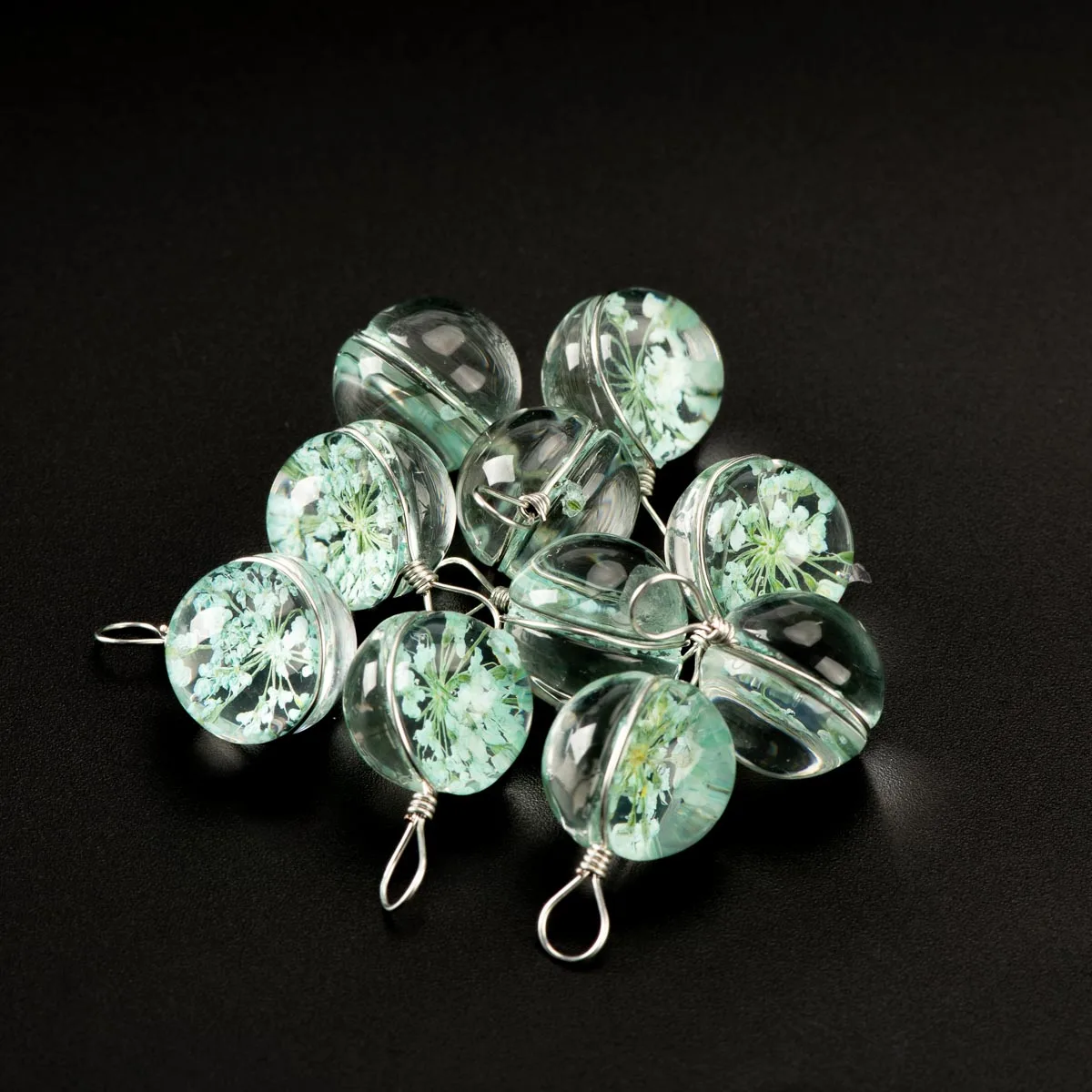 12 # Железный проволочный стеклянный шар и цветы Натуральные сушеные браслет