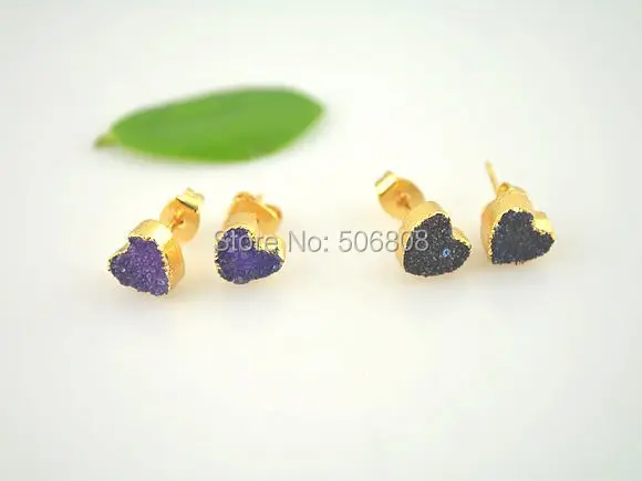 5 пар серьги-гвоздики смешанные цвета очаровательное сердце натуральный жеод Drusy