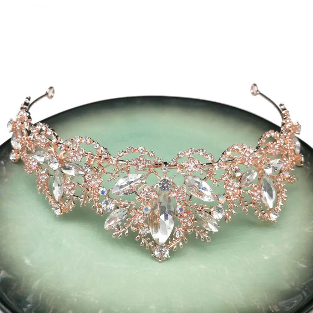 Rose Gold White Новая мода в стиле барокко роскошная хрустальная свадебная тиара диадемы розовое золото диадема, тиара для Для женщин Свадебная прическа невесты Аксессуары - Окраска металла: Rose Gold White