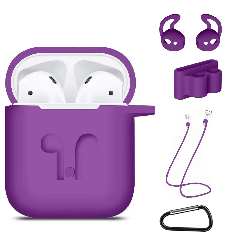 Фиолетовый Силиконовый чехол 5 в 1 для Airpods/Airpods ремешок/Airpods крючки для ушей/анти-потеря карабин/Airpods часы ремешок держатель - Цвет: Фиолетовый