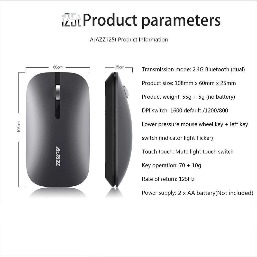 Беспроводная мышь Ajazz I25T Bluetooth/2 4G с двойным режимом Бесшумная беззвучная