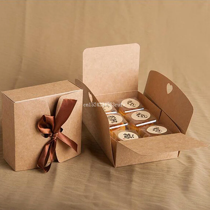 100 шт крафт-бумажные коробки для выпечки еды картонная коробка с бантом печенье
