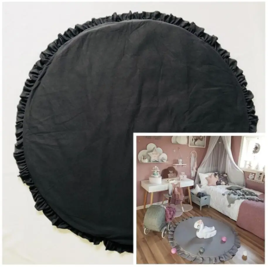 Charcoal gray 100cm INS диаметр 100 см, скандинавские кружева, украшение детской комнаты, детское игровое одеяло, однотонный кружевной коврик для ползания, коврик для игр, подушка - Цвет: Charcoal gray 100cm