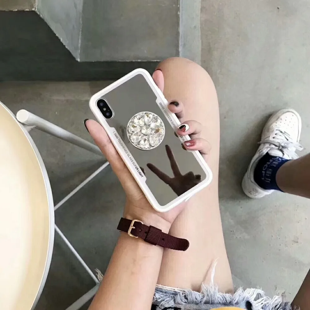 Luxury Mirror Phone Case Covers For iPhone Xs X Cases for iphone 7 8 Plus 6 6s Cover add Diamond Holder Fundas |