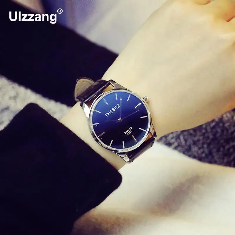 Мужские классические часы деловые аналоговые черные коричневые с кожаным