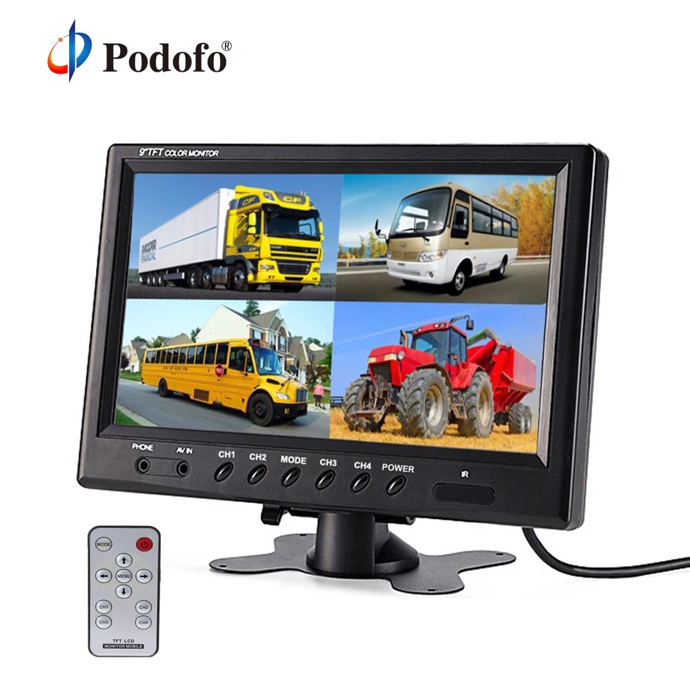 Podofo " TFT ЖК-экран, четырехъядерный монитор, CCTV, безопасность, наблюдение, подголовник, монитор заднего вида, 4 разъема RCA, видео дисплей