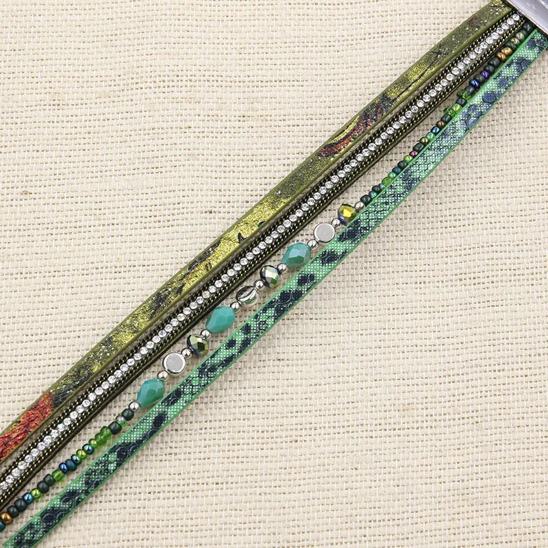Женский браслет из искусственной кожи Pulseira с кристаллами и стразами набор шармов
