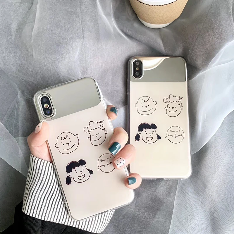 Чехол для телефона с зеркалом для макияжа для iPhone 11, 8, 7 Plus, мягкий чехол с рисунком из мультфильма "Charlie Lucy" для iPhone X, XS, 11Pro, Max, XR, fundas