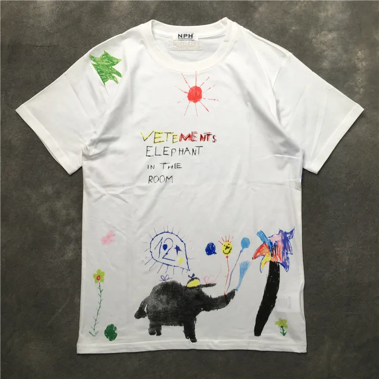 

New Novelty T Shirts VETEMENTS Elephant T Shirts T-Shirt Hip Hop Skateboard Street Cotton T-Shirts Tee Top kenye S-XXL #K17