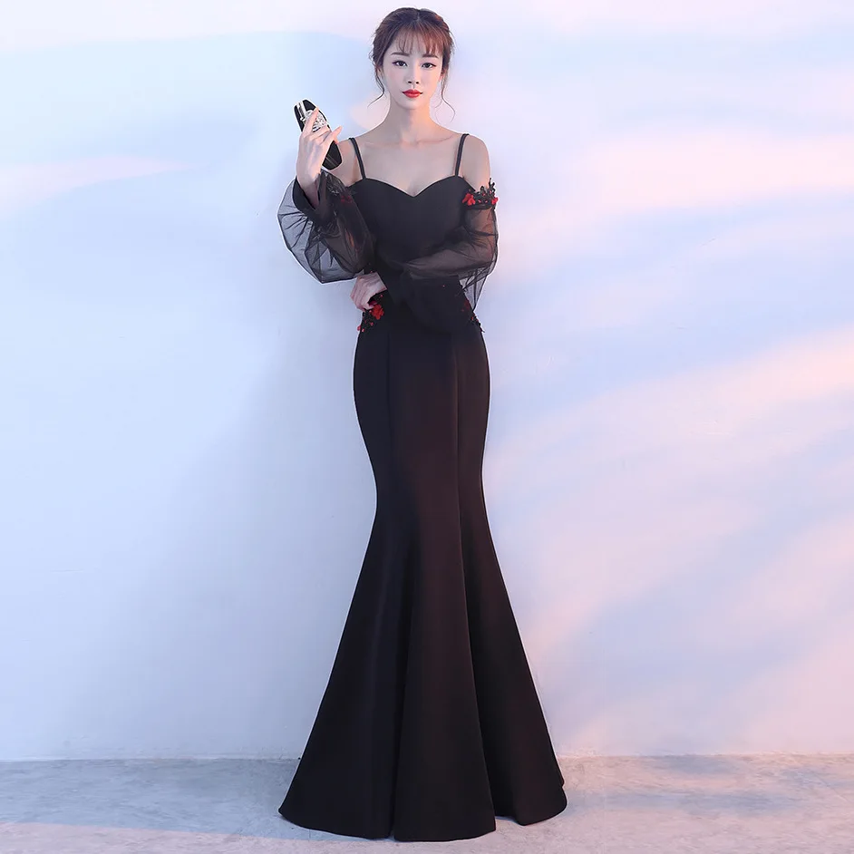 Sexy Long Elegant Mermaid Sleeve Evening Dresses 2019 Tulle Backless Dress Royal Blue Vestido De Festa Longo | Свадьбы и торжества