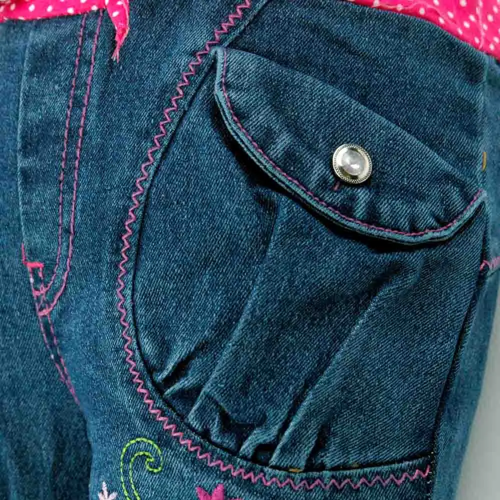 Детские узкие Стразы синие джинсы для девочек-подростков с вышивкой джинсовые