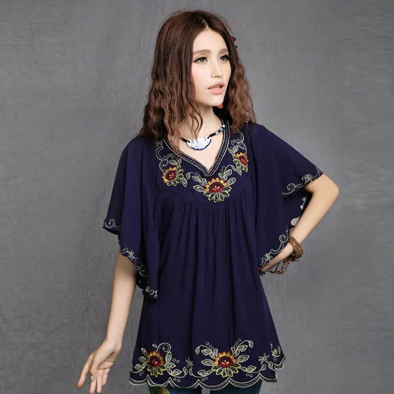 Лидер продаж 2019 винтажная мексиканская Этническая Цветочная просторная рубашка