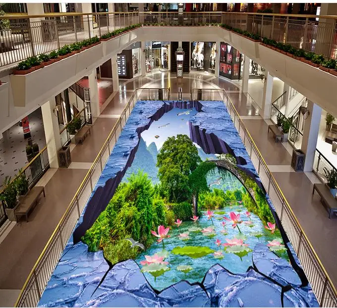 3D Flooring Flying bird stream lotus Wallpaper For Walls 3 D Living room Bathroom Floor Tiles PVC Waterproof | Обустройство дома