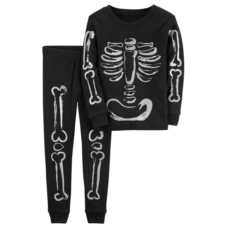 Rorychen New Brand Fashion Clothes 2017 Kids Children's Long Sleeves+Pants 2pcs Set Black Skeleton Printed Overalls For Boys |
