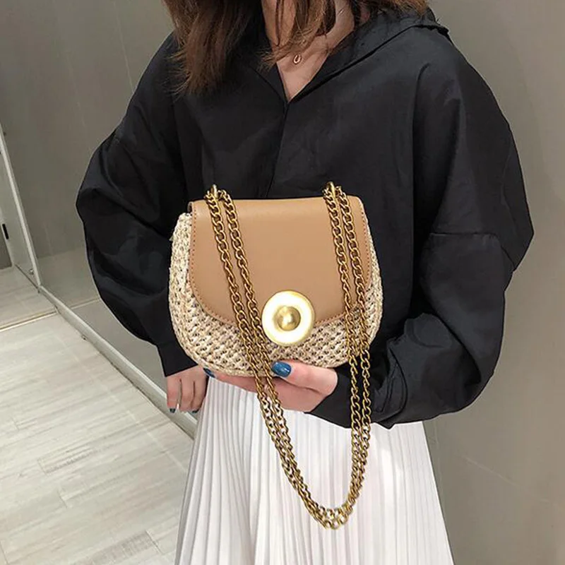 Соломенная круглая маленькая сумка плетеная народная простая через плечо | Багаж