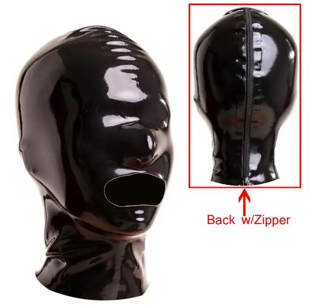 M with zipper Латексный капот унисекс латексная резиновая маска с отверстиями на молнии для рта и носа латексная резиновая маска Костюм - Цвет: M with zipper