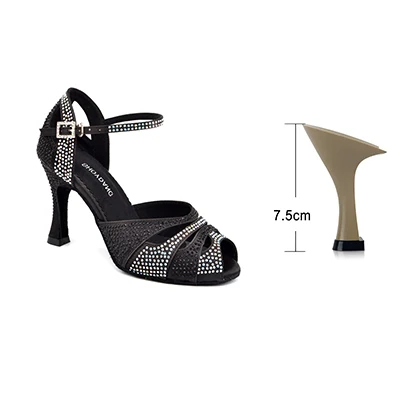 Black 7.5cm SHOYDANC Профессиональный Туфли для латинских танцев Для женщин двухцветный небольшой горный хрусталь танцевальные туфли для сальсы женские бальные Обувь для танцев - Цвет: Black 7.5cm