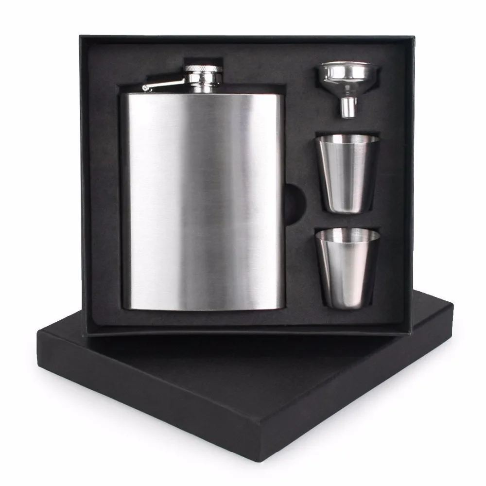 2018 Bpa free 8oz whisky Imprint liquor flagon cccp Stainless steel Glossy face alcohol hip flask SET with BLACK gift box | Дом и сад