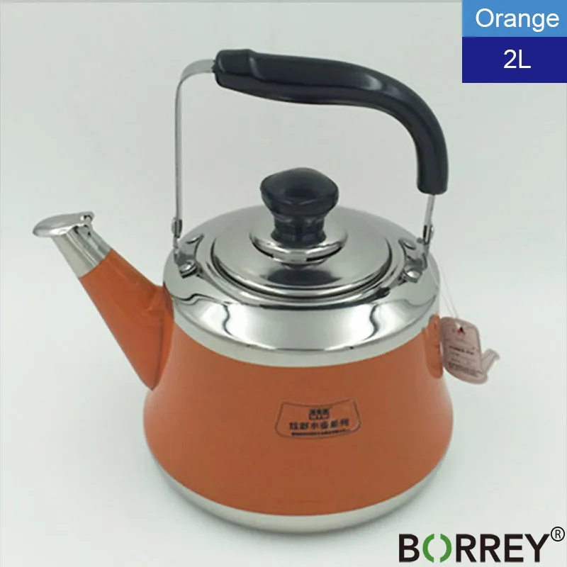 Orange(2L) BORREY 2L индукционная плита, чайник со свистком, нержавеющая сталь, открытый горшок, походная газовая плита, чайник, инструменты для приготовления пищи - Цвет: Orange(2L)