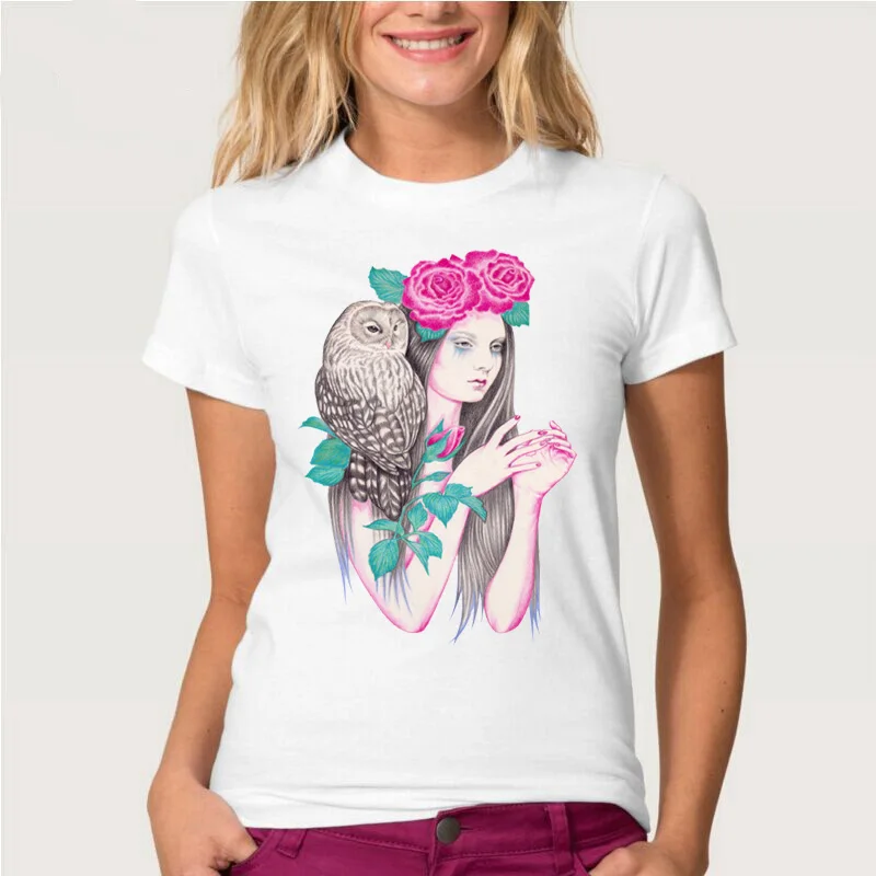Женская Винтажная Футболка с принтом совы волка и леса|Футболки| |