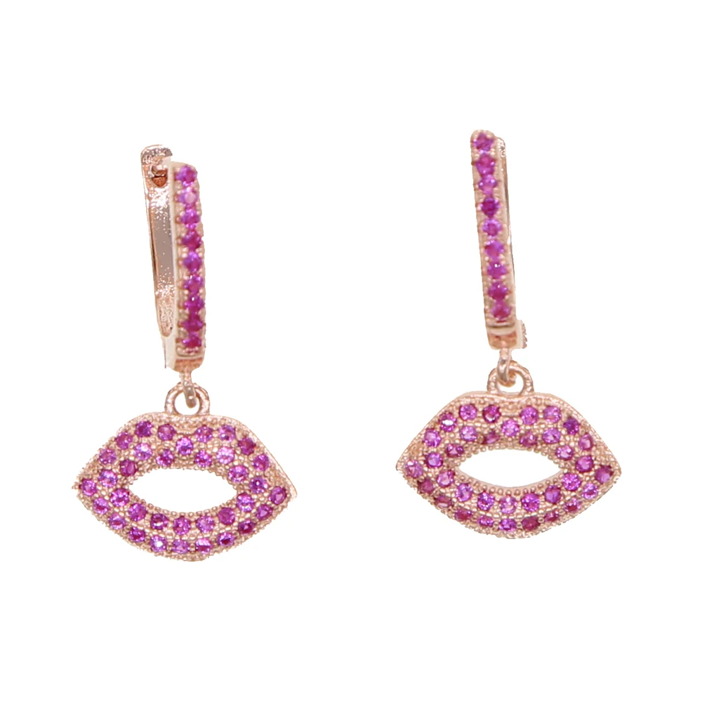 

lovely fashion trendy women lady jewelry white red cz kiss mouth charm dangle drop earring