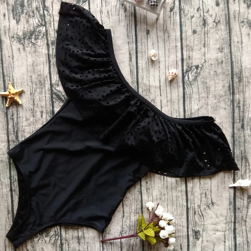 Оборчатый Одна деталь купальник пикантные однотонные Кружево полый Мягкий