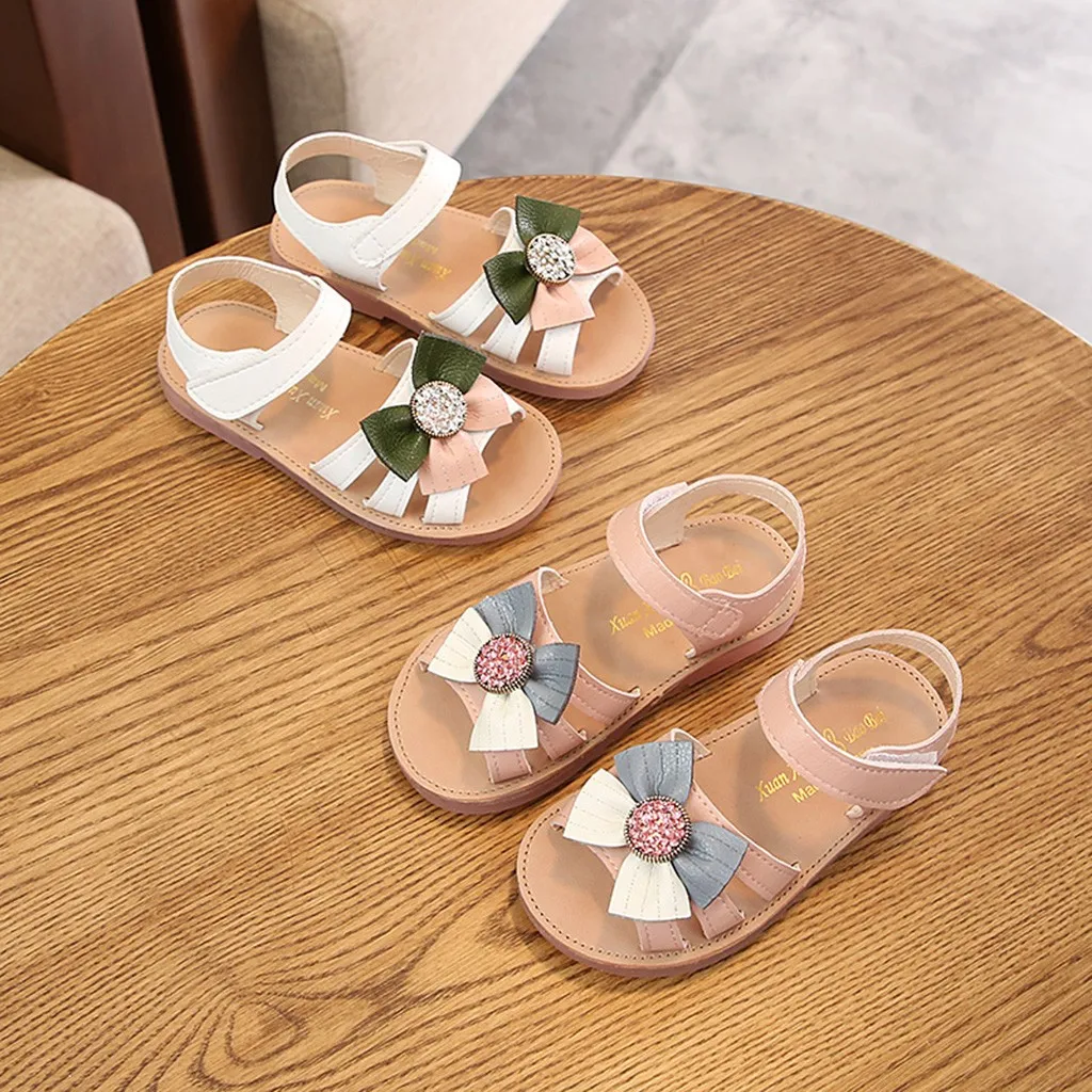 Летняя детская обувь для девочек Простой бантом Туфли с ремешком и пряжкой
