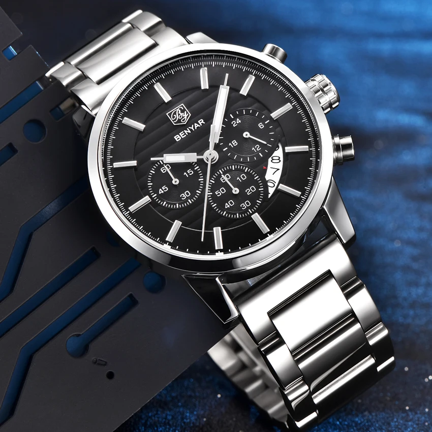 BENYAR брендовые модные спортивные часы с хронографом Reloj Hombre ремешок из