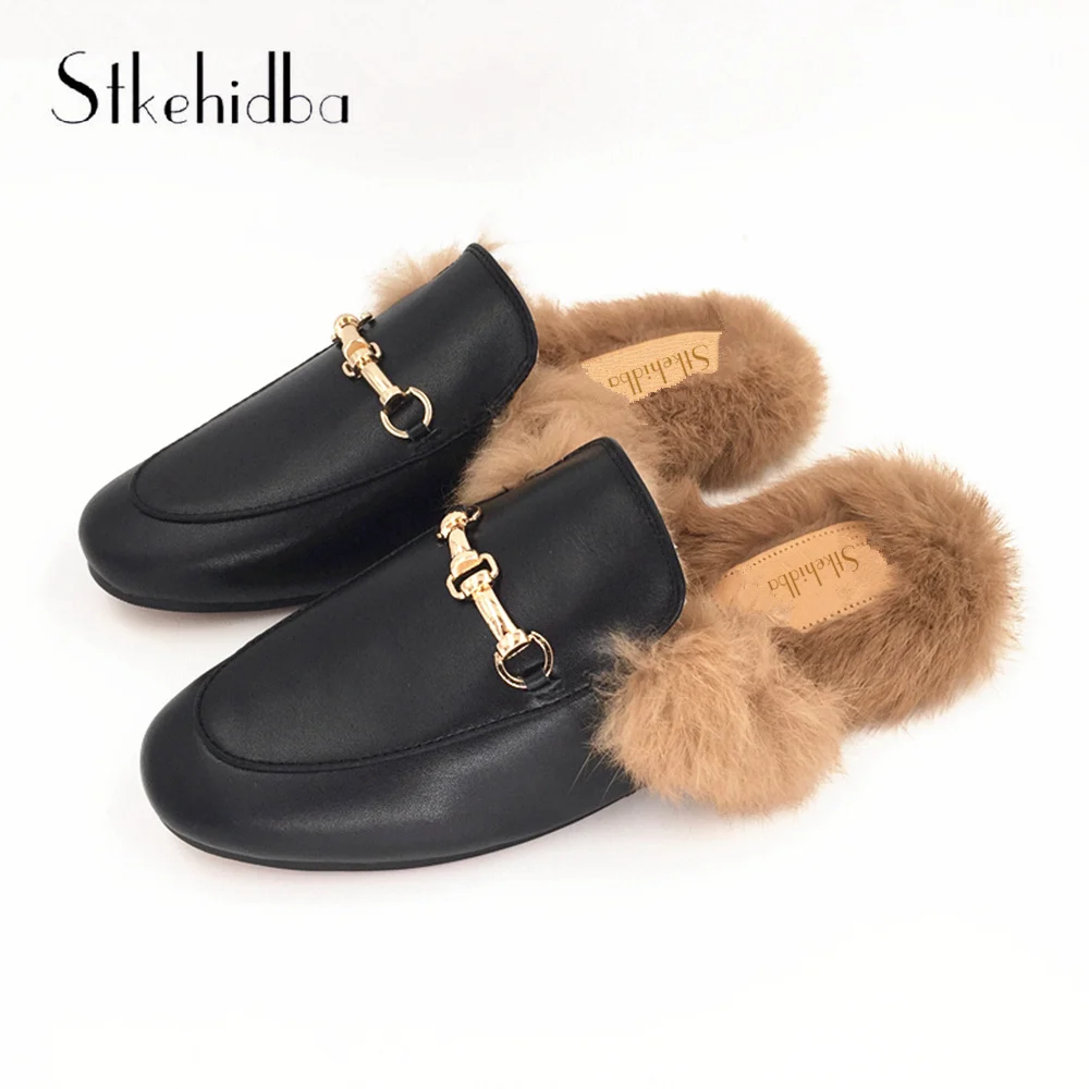 Stkehidba/женские тапочки с кроличьим мехом Зимние Модные женские из натуральной