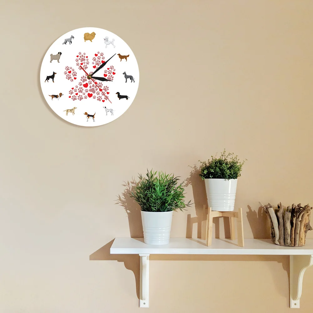 Dog breed theme pet dog wall clock footprints pattern decoration clock pet shop wall clock for Dog Owner