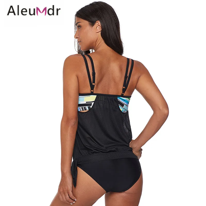 Aleumdr 2019 New Tankinis Women Black Layered Tankini Top with Brief Swimsuit Summer two piece Swimwear bathing suit LC411019 | Спорт и