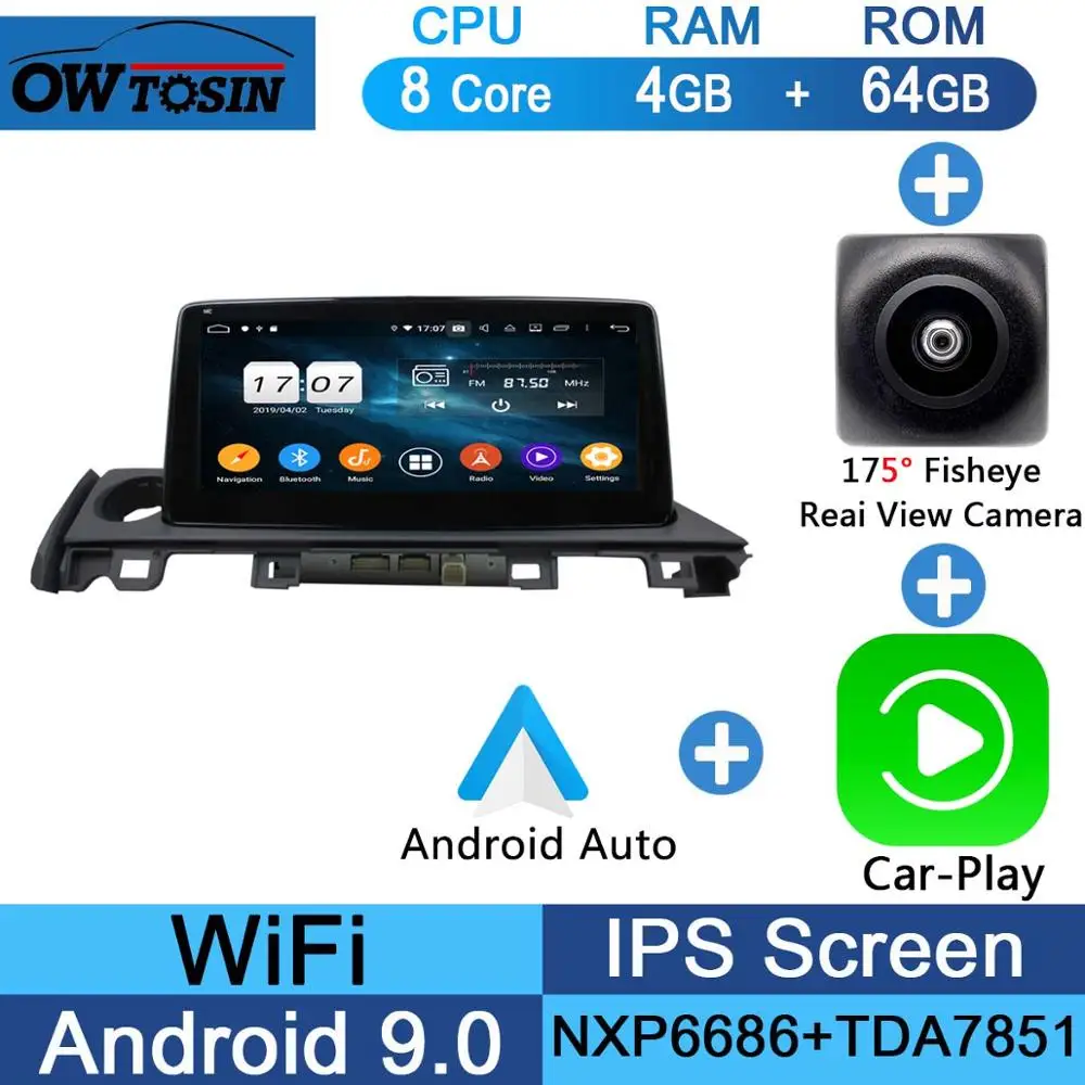 Fisheye Carplay n A 10,2" ips Android 9,0 8 ядерный 4G+ 64G Автомобильный мультимедийный радио gps для Mazda 6 Atenza dzda6 DSP CarPlay Parrot BT - Цвет: Fisheye Carplay n A