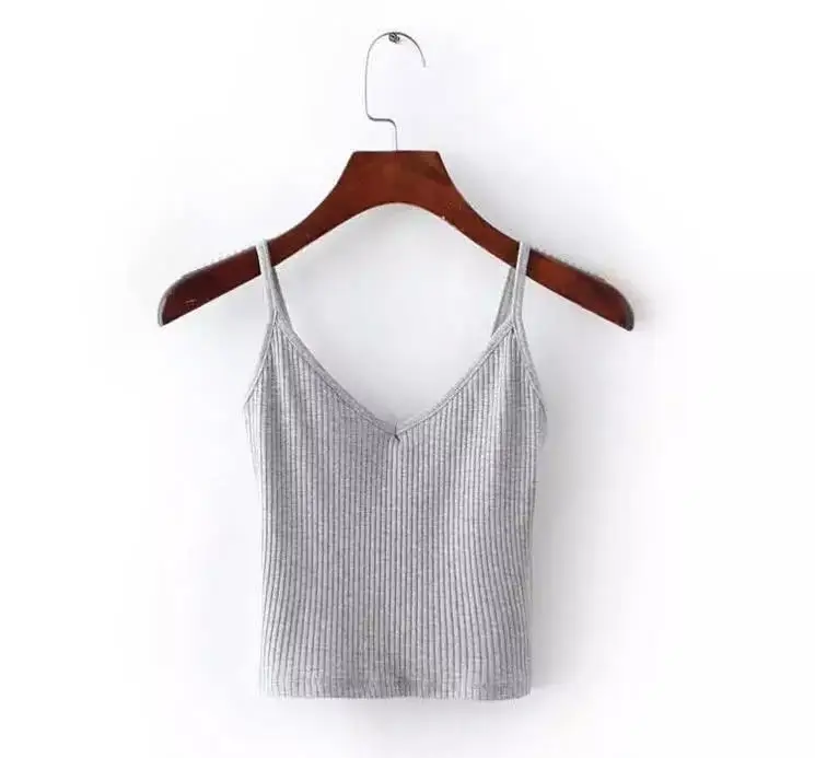 Облегающий Трикотажный Хлопковый жилет CropTop с треугольным вырезом открытыми