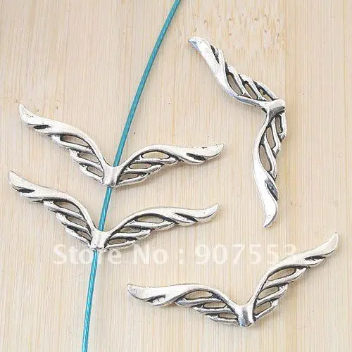 

20pcs antiqued silver two sides wings design spacer beads G882
