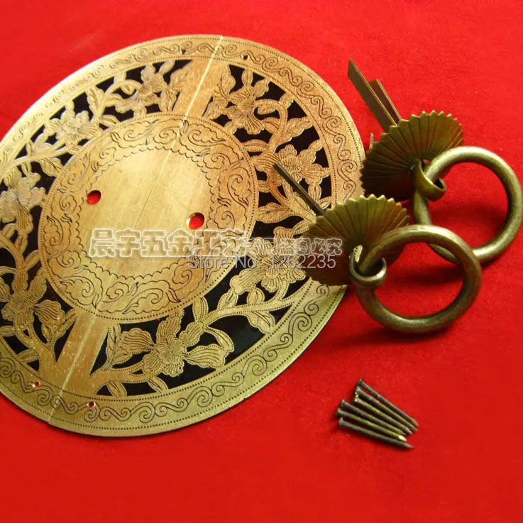 14cm Rich flowering round brass handle Antique pull ring Double open cupboard Copper door handles | Обустройство дома