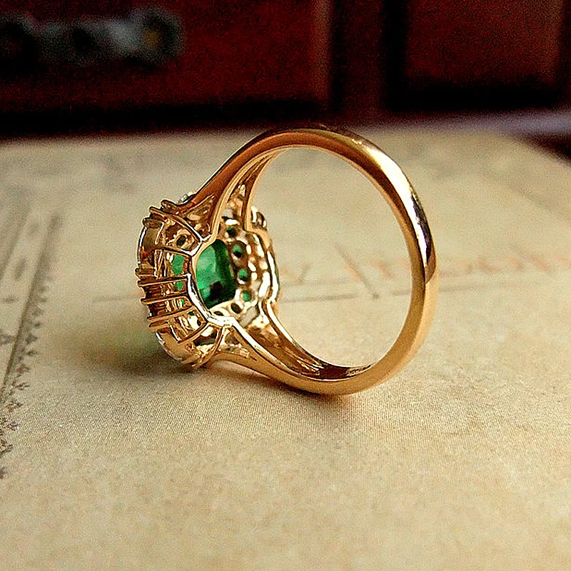 AAA Lab Created колумбийское женское Твердое 18K желтое золото 1.8ctw Moissanite Green Emerald Halo