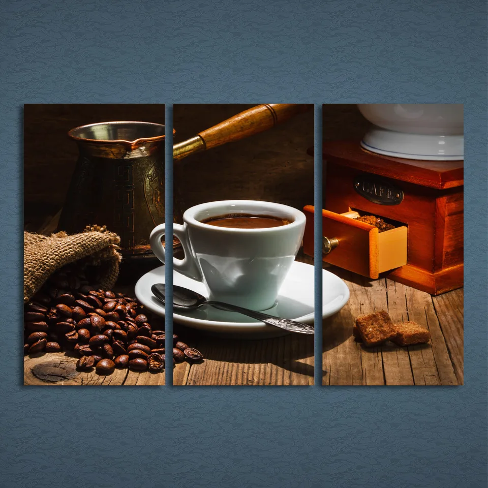 

3 Panels Canvas Art Coffe Beans Cup Position Home Decor Wall Art Painting Canvas Prints Pictures for Living Room Poster