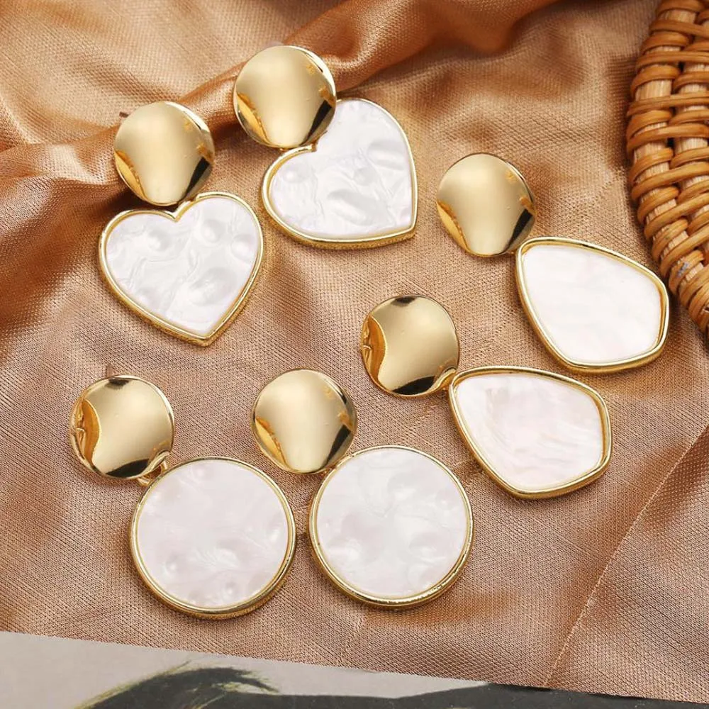 RLOPAY New Fashion Shell Women Dangle Drop Korean Earrings Girls Geometric Round Gold Color Acrylic Earring Jewelry | Украшения и