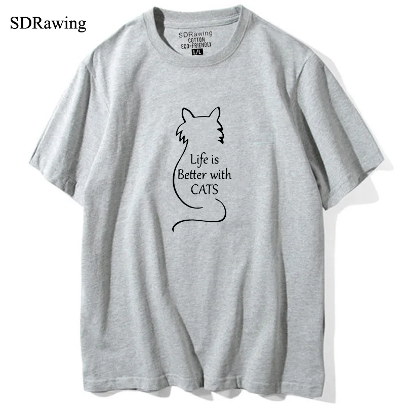 Хлопковая футболка с котами Life is better with cats графическим принтом из коллекции кошки