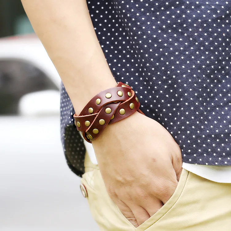 Браслеты из натуральной кожи для мужчин и женщин многослойные украшения в стиле