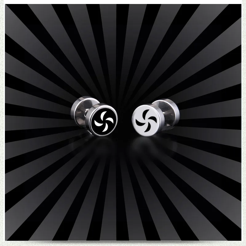 2021 Fashion Windmill Stainless Steel Earrings Stud Men earings Smiley Skull head Black Plated Barbell Dumbbell Jewelry | Украшения и