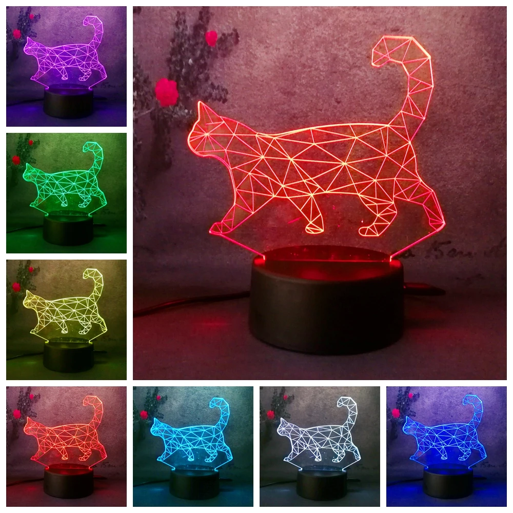 3D Ленивый Кот ходьба кошка 7 видов цветов меняемый светодиодный ночник лампа
