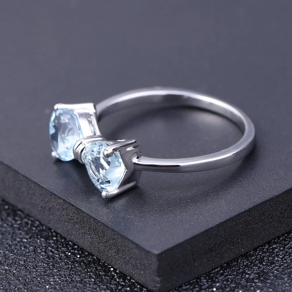 GEM'S балетное Настоящее 925 пробы Серебряное кольцо с бантом 1.91ct натуральное небесно-голубое топазовое кольцо в форме сердца для женщин подарок на день Святого Валентина ювелирные изделия