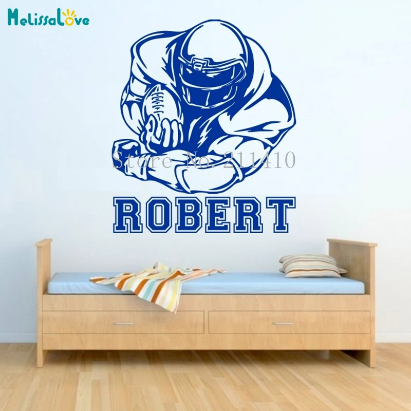 

Футбольная наклейка с персонализированным именем, настенная наклейка, домашний декор для детей, детская комната, искусство, Виниловые фрес...