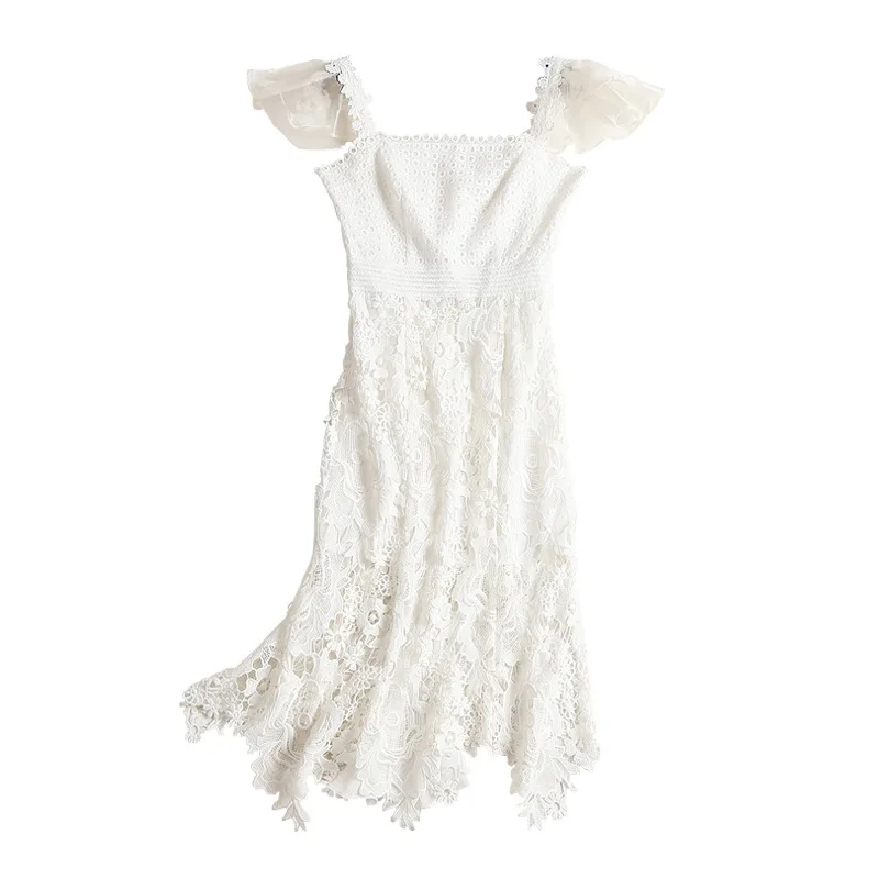 Летние каникулы кружева спагетти ремень платье Для женщин элегантный белый
