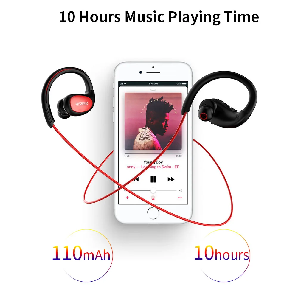 Спортивные Bluetooth наушники IPX7 ippudis вкладыши с крючком водонепроницаемые 10H