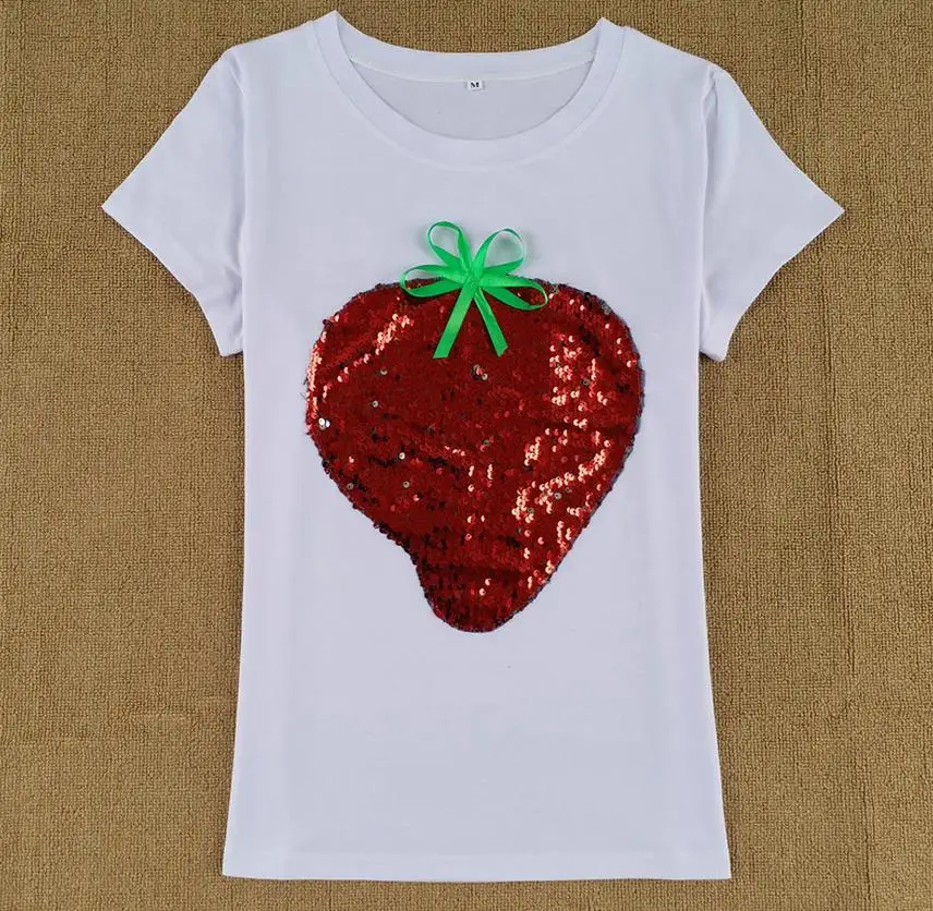 Новинка Футболка с вышивкой блестками и коротким рукавом Женские топы camisetas mujer |